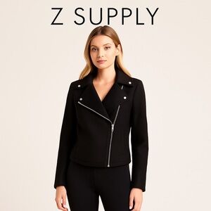 Z SUPPLY Vegan Moto Jacket Black | Asymmetrical Zip | Silver Hardware | Size S